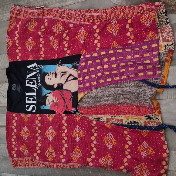 Custom Handmade Tunic Kimono Kaftan Pullover Patchwork Graphic Tee One Sz M-XXL - Picture 2 of 7